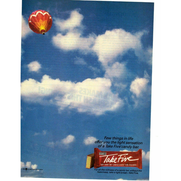 1985 Take Five Candy Bar Hershey's Hot Air Balloon Vintage Magazine Print Ad