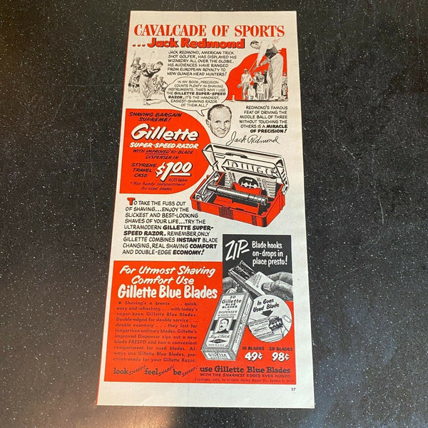 Gillette Super-Speed Razor 1951 Jack Redmond Vintage Magazine Print Ad