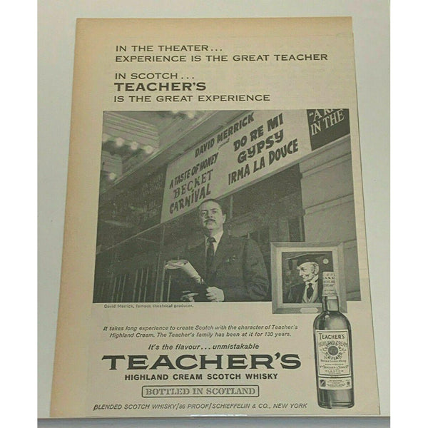 Teacher's Highland Cream Scotch Whisky Broadway Vintage Magazine Print Ad