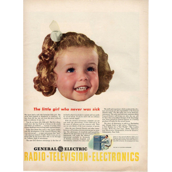 1943 general electric electron microscope little girl vintage Magazine Print Ad