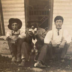 Three Men and Dog RPPC Postcard Identified Vintage Early 1900s Farm