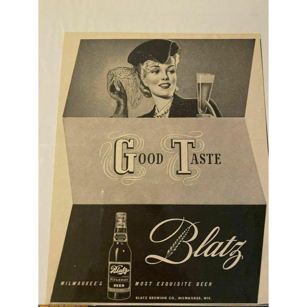1942 Blatz Pilsener Beer Fancy Ladies Hat Vintage Magazine Print Ad
