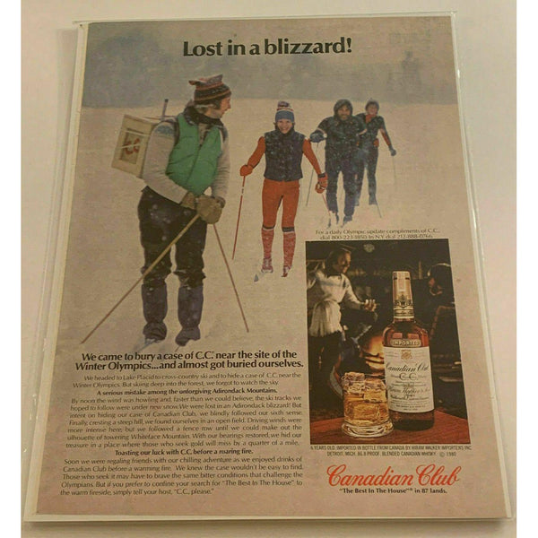 1980 Canadian Club Whiskey Nordic Skiing Winter Vintage Magazine Print Ad
