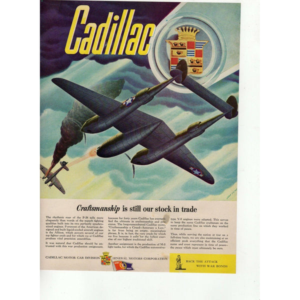 1943 cadillac Allison engine P-38 WWII airplane vintage Magazine Print Ad