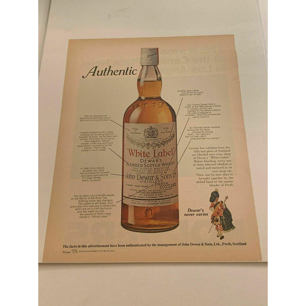 1969 Dewars Scotch Whisky Authentic Whiskey Vintage Magazine Print Ad