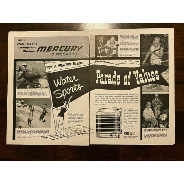 1961 Mercury Outboard Motors Boat Waterskiing Vintage Magazine Print Ad