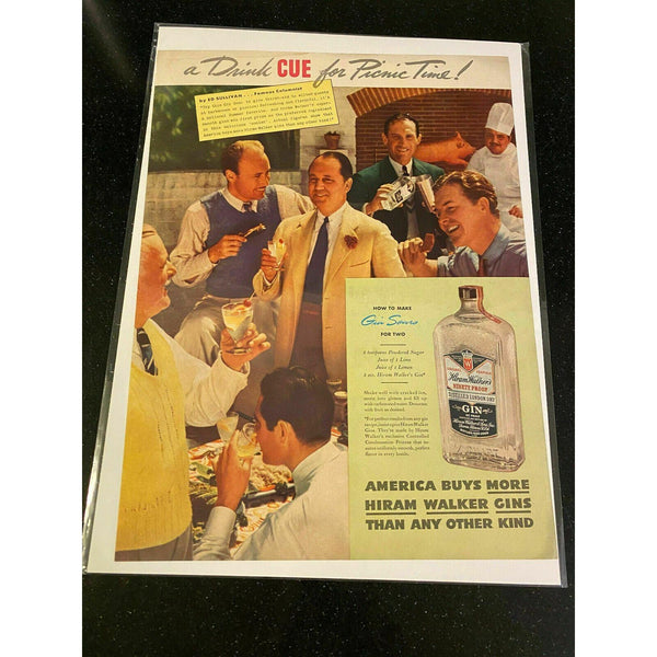 1938 Hiram Walker's Gin Ed Sullivan Patio Stag Party Vintage Magazine Print Ad