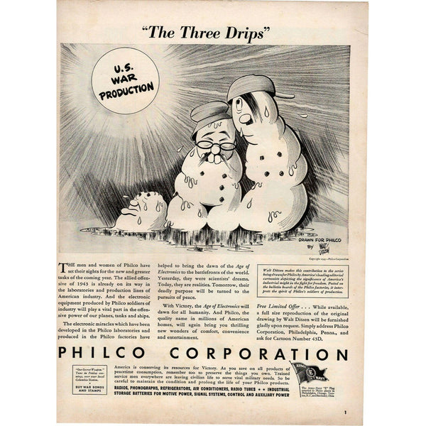 1943 philco WWII propaganda walt ditzen Axis Leaders snowmen Magazine Print Ad