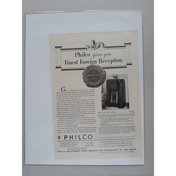 1935 Philco 16X Console Radio Foreign Reception Music Vintage Magazine Print Ad