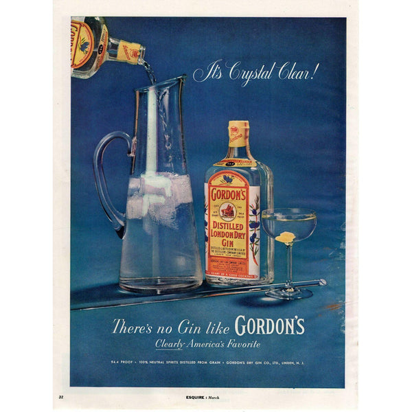 1957 gordon's dry gin bottle decanter  Vtg Magazine Print Ad