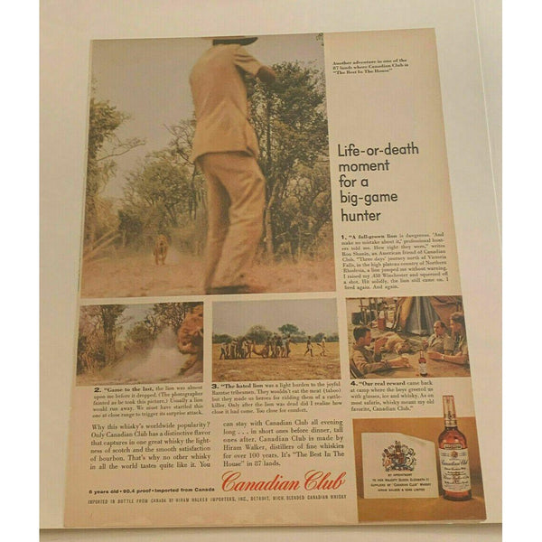 1959 Canadian Club Whisky Big Game Lion Hunt Whiskey Vintage Magazine Print Ad