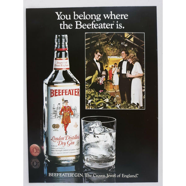 1982 Beefeater London Distilled Dry Gin Rocks Glass Garden Vtg Magazine Print Ad
